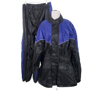 Thunder Under Rain Gear Suit Motorcycle Black Jacket Pants Set Mens Size Medium